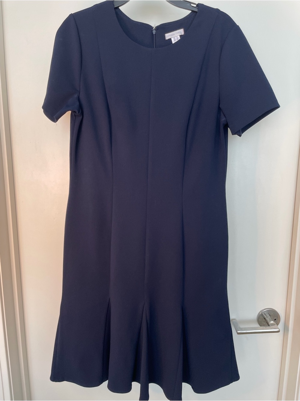 London Times Navy Short-Sleeve Flared Midi Dress